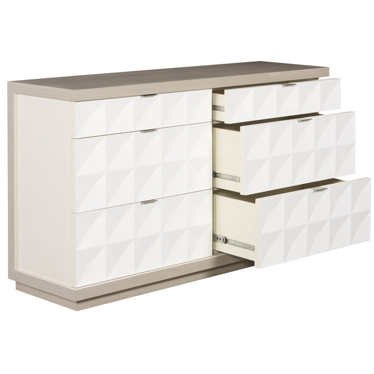 Transitional Axiom 6-Drawer Dresser in White and Gray with Artistic Flair