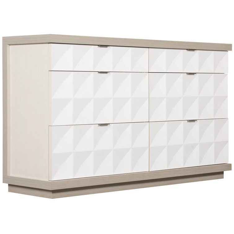Transitional Axiom 6-Drawer Dresser in White and Gray with Artistic Flair
