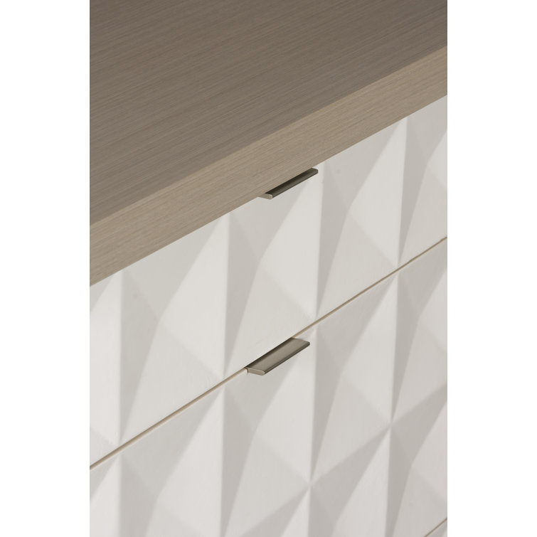 Transitional Axiom 6-Drawer Dresser in White and Gray with Artistic Flair