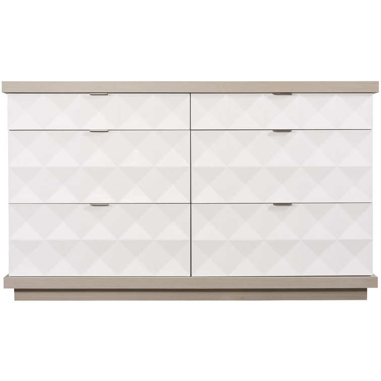 Transitional Axiom 6-Drawer Dresser in White and Gray with Artistic Flair