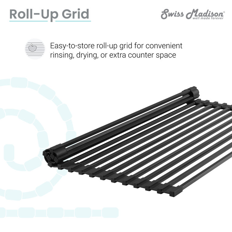 Black Silicone Roll-Up Kitchen Sink Grid, 20.5" x 12.6"