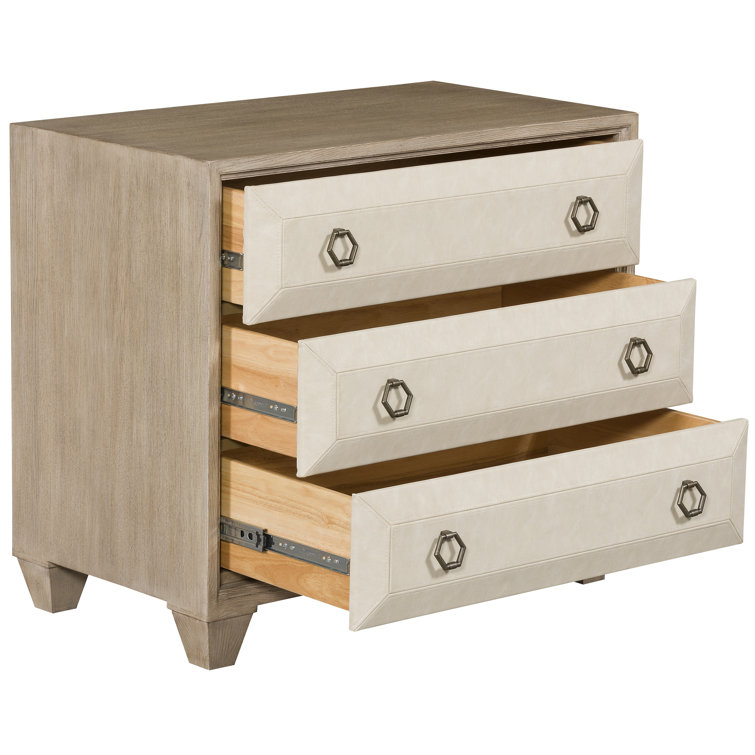 Beige Oak and Ash Transitional 3-Drawer Nightstand