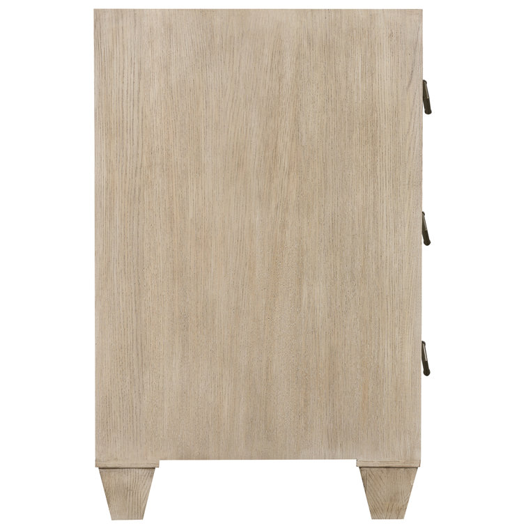Beige Oak and Ash Transitional 3-Drawer Nightstand