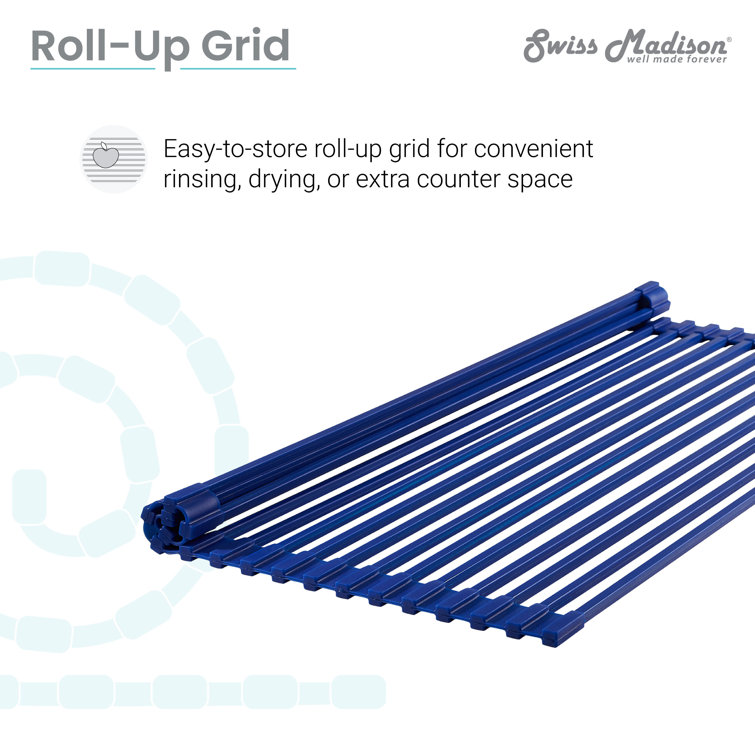 Navy Blue Silicone Roll-Up Kitchen Sink Grid