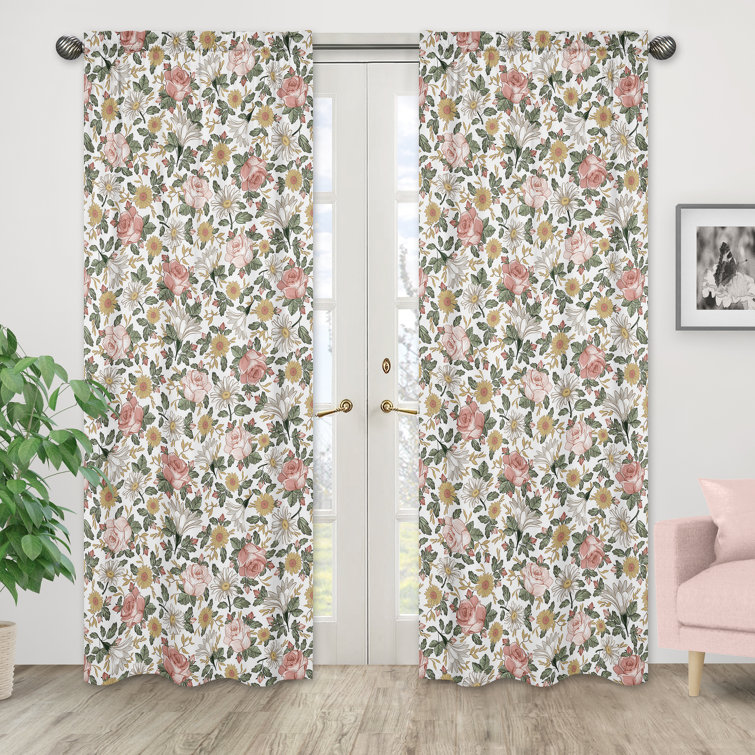 Vintage Floral White Polyester Kids' Window Curtain Panels