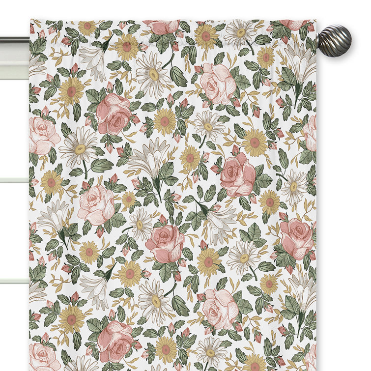 Vintage Floral White Polyester Kids' Window Curtain Panels