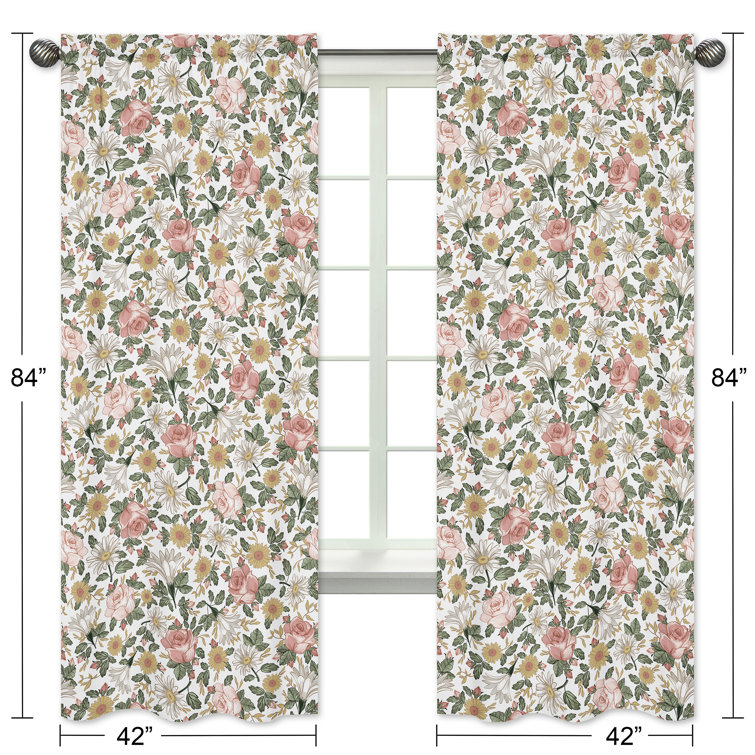 Vintage Floral White Polyester Kids' Window Curtain Panels