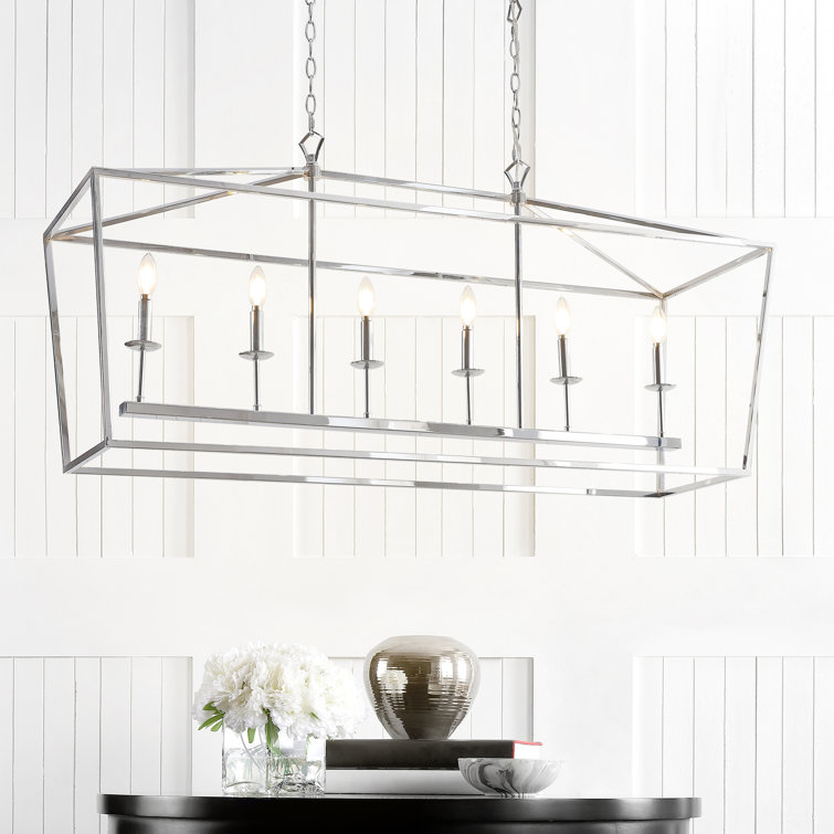 Pagoda-Inspired Chrome 49" Linear LED Pendant with 6 Candle Bulbs