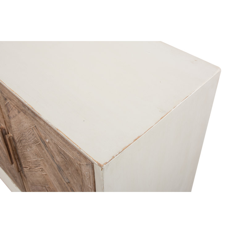 Antique White and Natural Pine 4-Door Buffet Sideboard