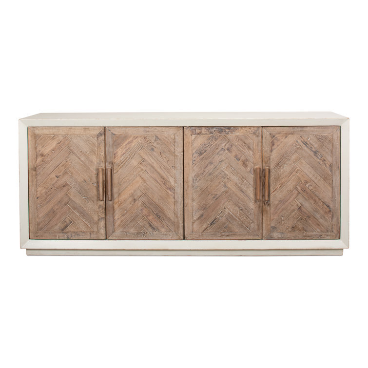 Antique White and Natural Pine 4-Door Buffet Sideboard