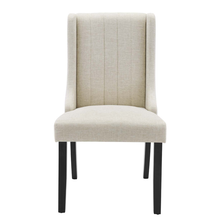 Beige Velvet Upholstered Parsons Side Chair with Wood Legs
