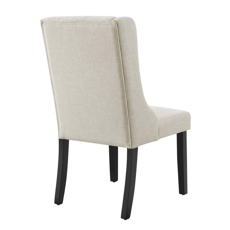 Beige Velvet Upholstered Parsons Side Chair with Wood Legs