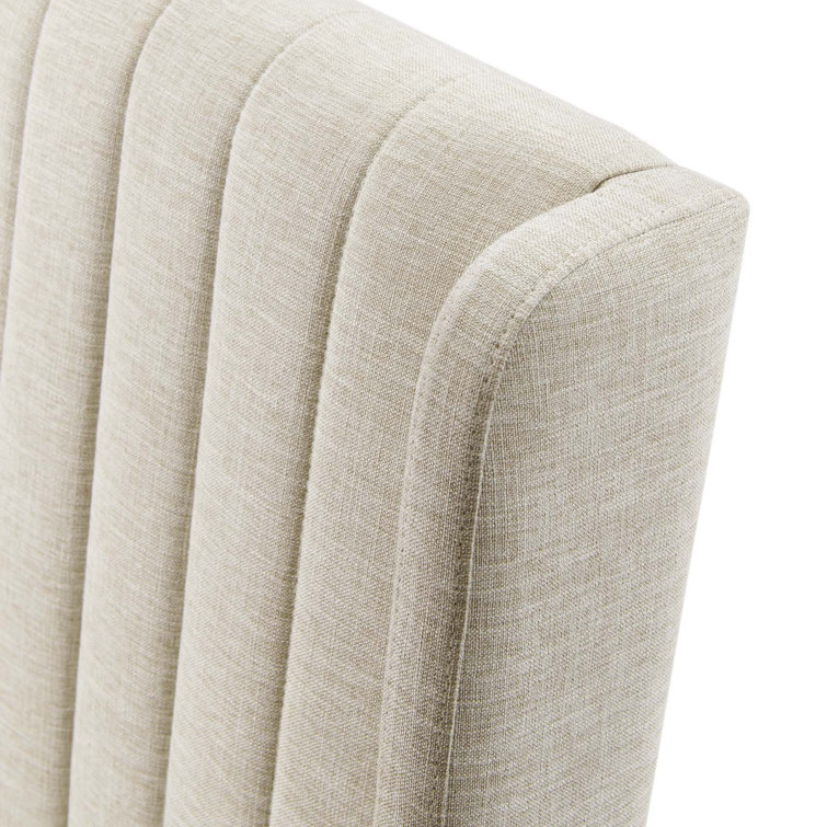 Beige Velvet Upholstered Parsons Side Chair with Wood Legs