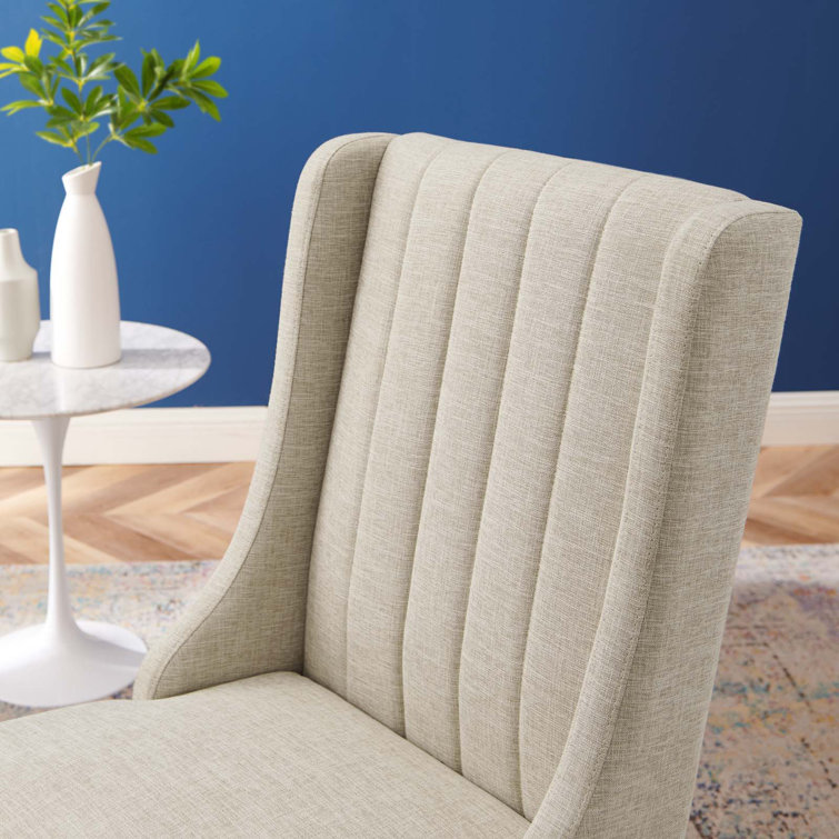 Beige Velvet Upholstered Parsons Side Chair with Wood Legs