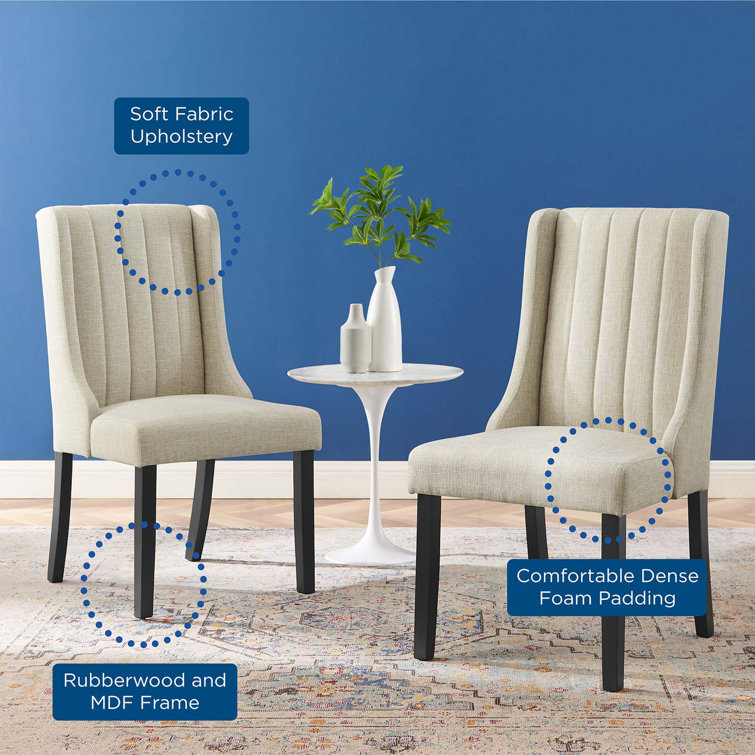 Beige Velvet Upholstered Parsons Side Chair with Wood Legs