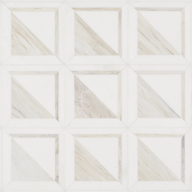 Beige and Cream 8.5" Porcelain Mosaic Tile with Marble Look