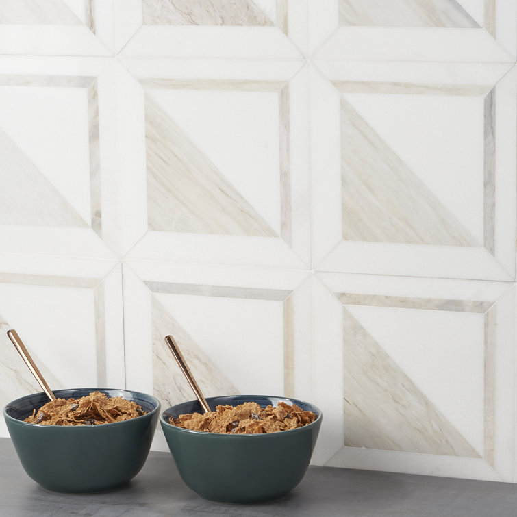 Beige and Cream 8.5" Porcelain Mosaic Tile with Marble Look