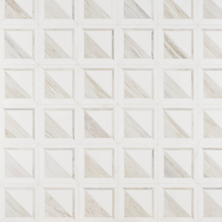 Beige and Cream 8.5" Porcelain Mosaic Tile with Marble Look