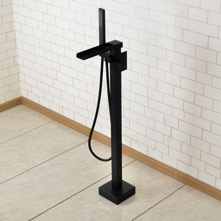 Black Brass Single Handle Floor Mounted Tub Filler