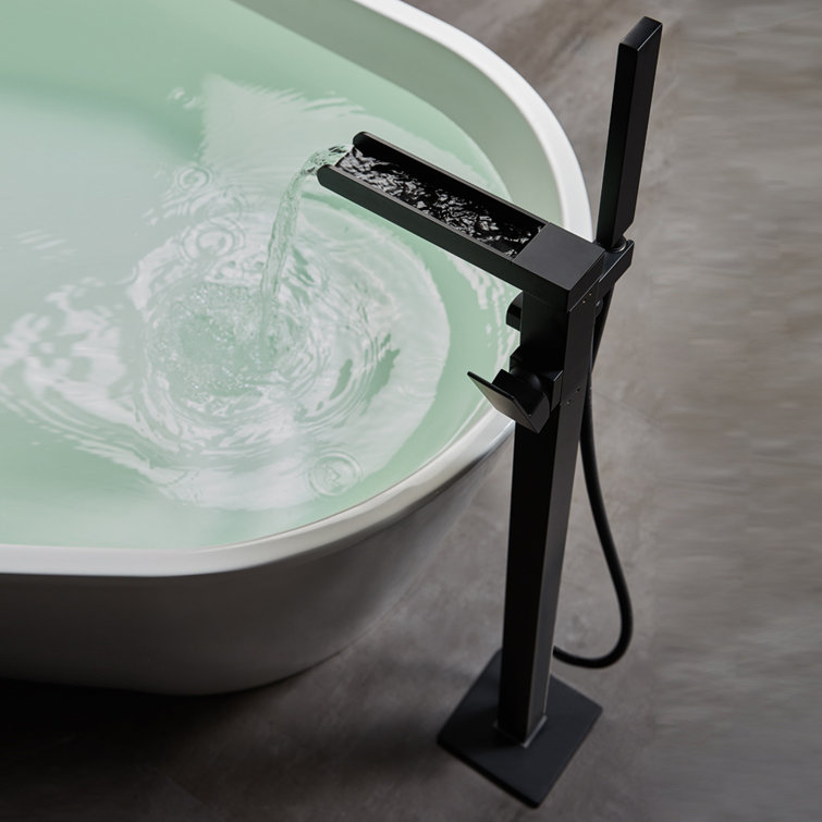 Black Brass Single Handle Floor Mounted Tub Filler