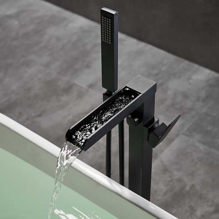 Black Brass Single Handle Floor Mounted Tub Filler