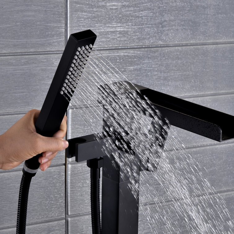 Black Brass Single Handle Floor Mounted Tub Filler