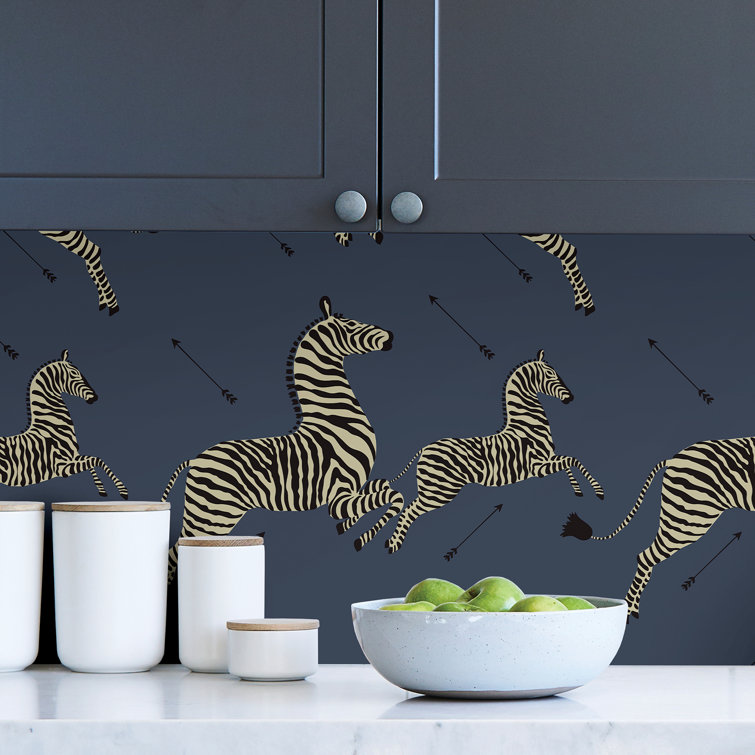 Denim Blue Zebra Safari Self-Adhesive Vinyl Wallpaper