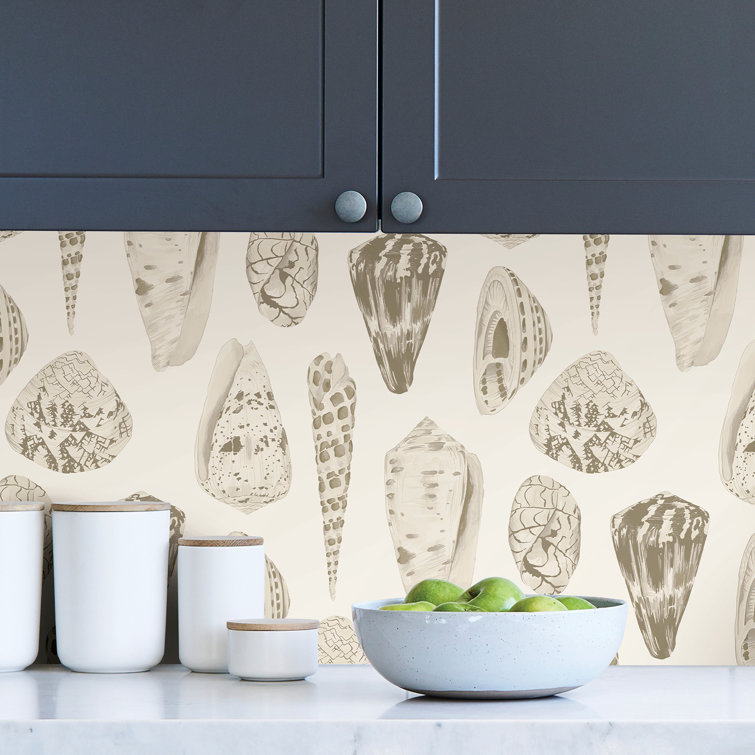 Cream and Off-White Vinyl Seashell Self-Adhesive Wallpaper Roll