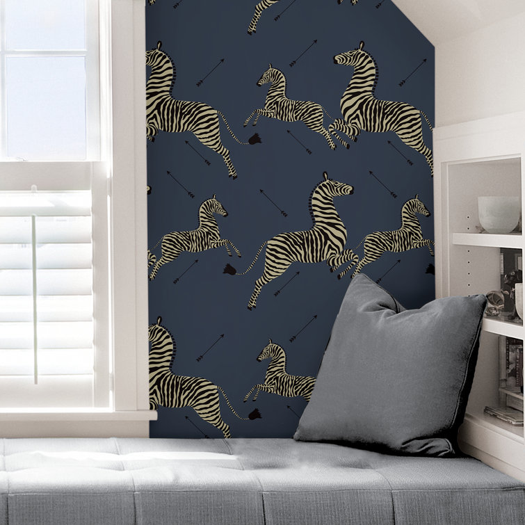 Denim Blue Zebra Safari Self-Adhesive Vinyl Wallpaper