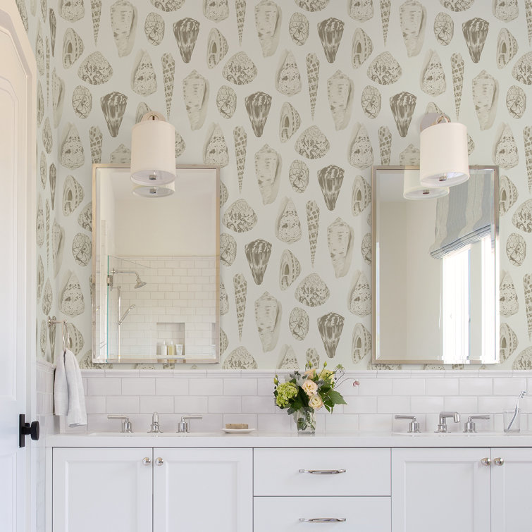 Cream and Off-White Vinyl Seashell Self-Adhesive Wallpaper Roll