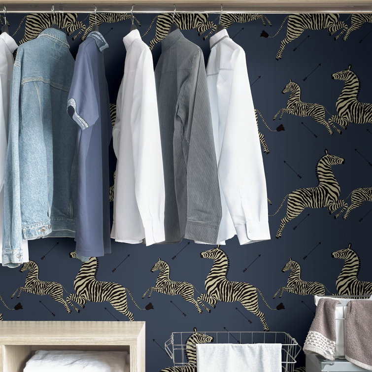 Denim Blue Zebra Safari Self-Adhesive Vinyl Wallpaper