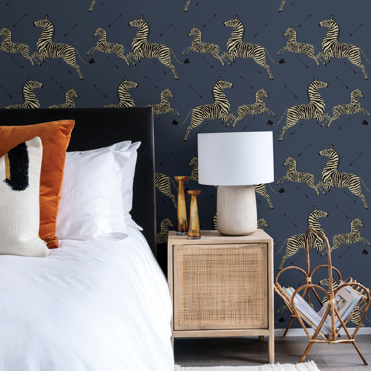 Denim Blue Zebra Safari Self-Adhesive Vinyl Wallpaper