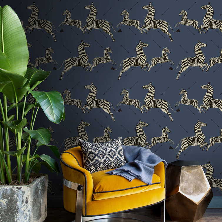 Denim Blue Zebra Safari Self-Adhesive Vinyl Wallpaper
