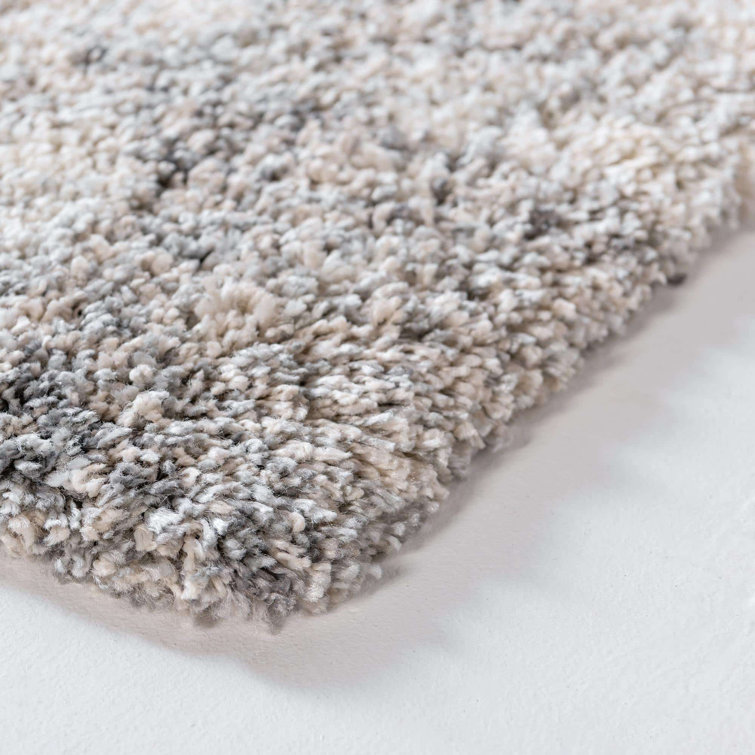 Pebble Gray Abstract Shag Square Rug with Jute Backing