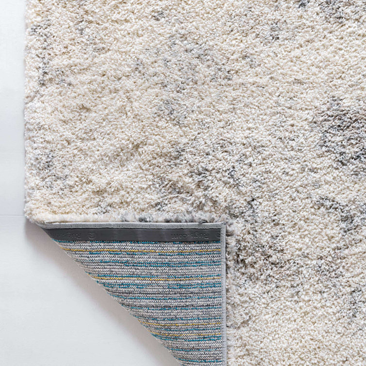 Pebble Gray Abstract Shag Square Rug with Jute Backing