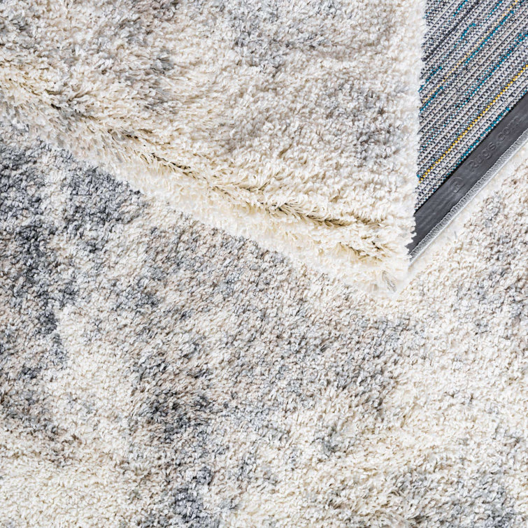 Pebble Gray Abstract Shag Square Rug with Jute Backing
