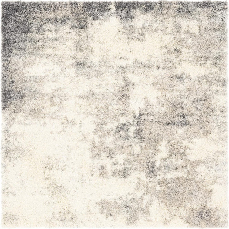 Pebble Gray Abstract Shag Square Rug with Jute Backing