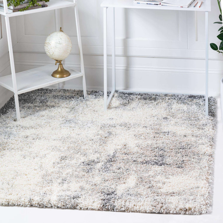 Pebble Gray Abstract Shag Square Rug with Jute Backing