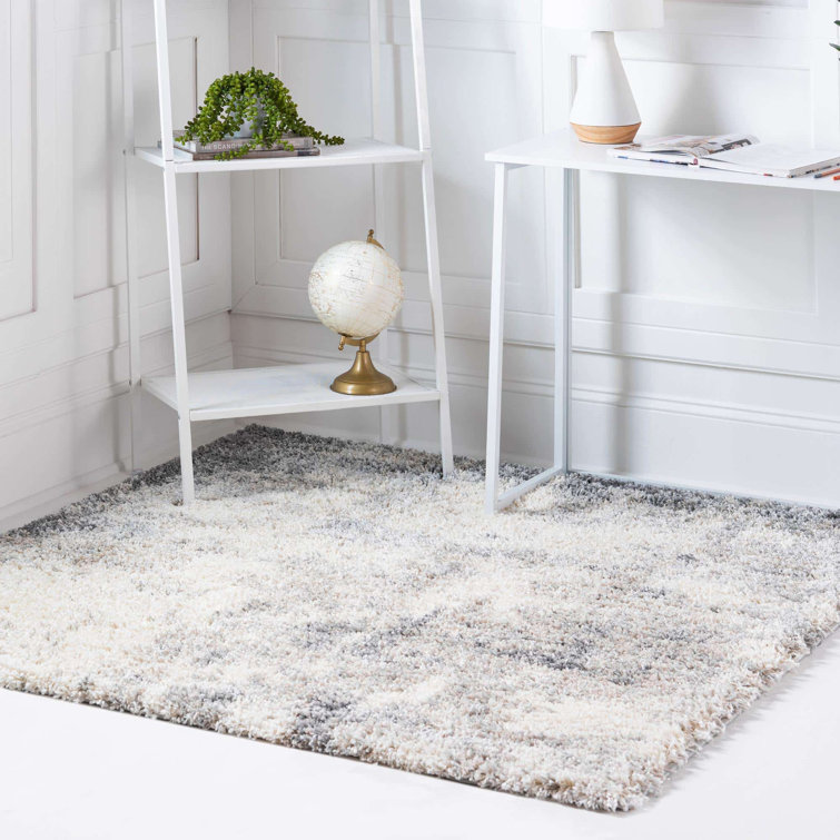 Pebble Gray Abstract Shag Square Rug with Jute Backing