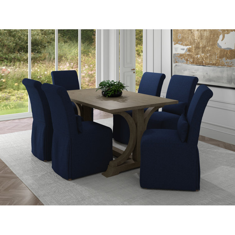 Newport Transitional Navy Blue Slipcovered Parsons Chair