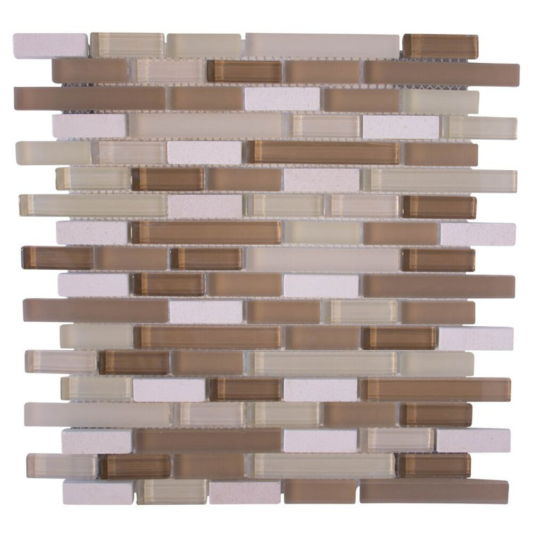 Sand and Beige Glass Linear Mosaic Tile for Kitchen and Bathroom