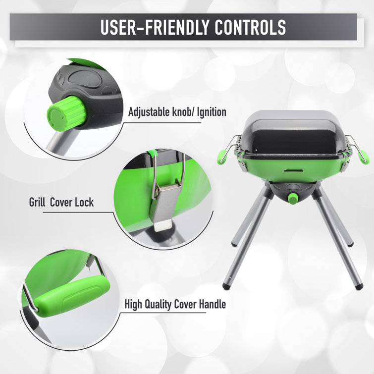 Light Green and Black Portable Propane BBQ Grill with Accessories