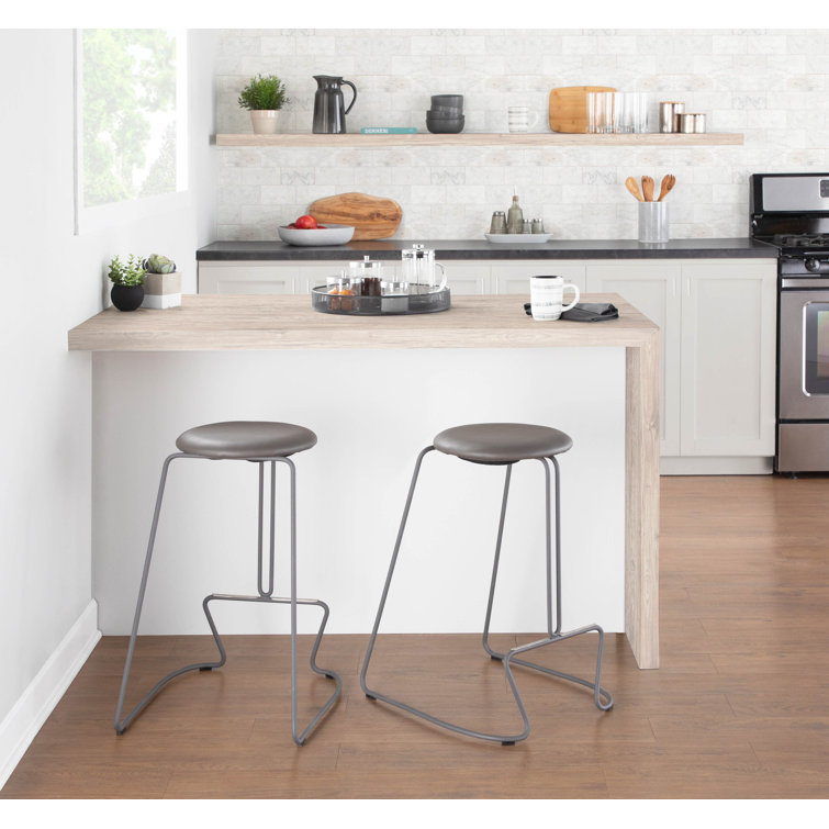 Finn White Steel and Gray Faux Leather Counter Stool Set