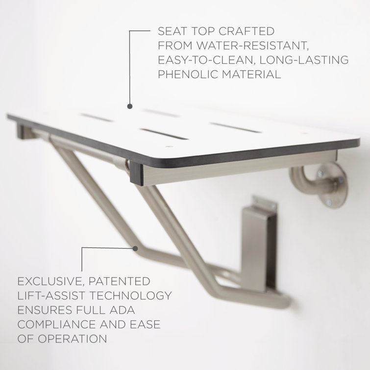 18" White Matte Folding Wall Mount Shower Seat