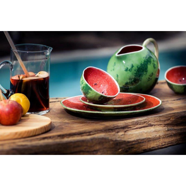 Hand-Painted Terracotta Watermelon Pitcher, 2.65-Quart