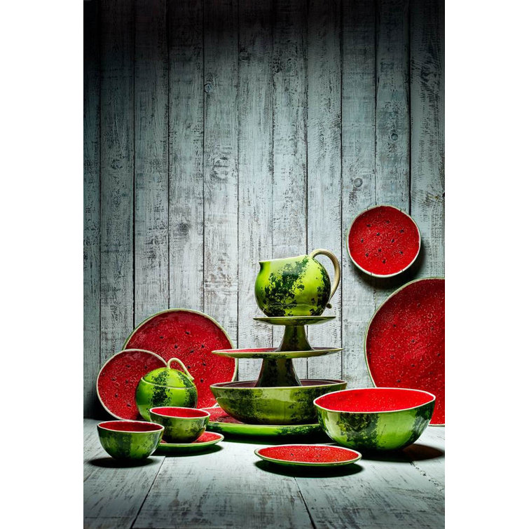Hand-Painted Terracotta Watermelon Pitcher, 2.65-Quart