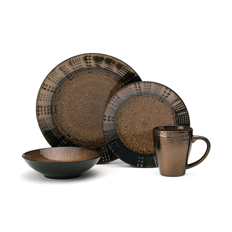 Verona Earth Tones Ceramic 16-Piece Dinnerware Set, Service for 4