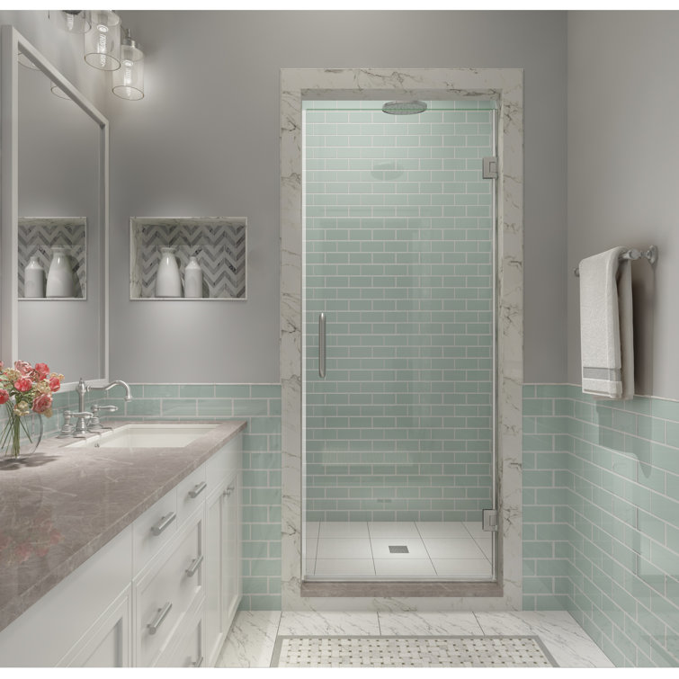 Kinkade XL Stainless Steel Frameless Hinged Shower Door with Clear Glass