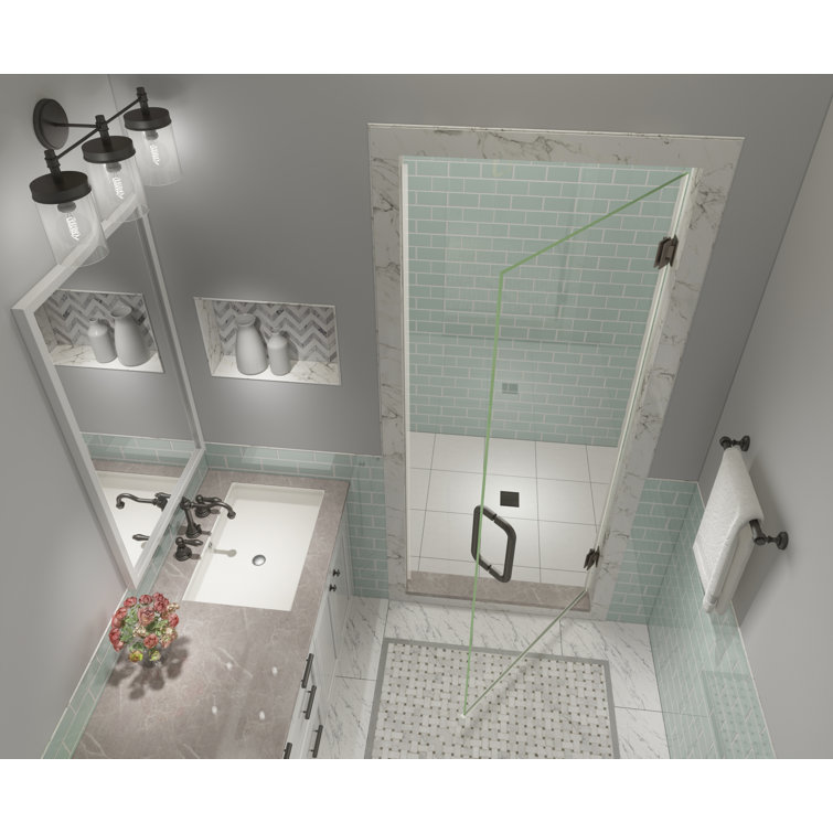Kinkade XL Bronze Frameless Hinged Shower Door with Clear Glass