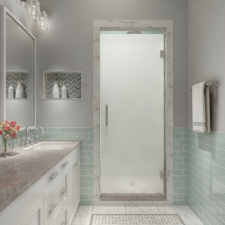 Kinkade XL 80" High Stainless Steel Frameless Hinged Shower Door with Frosted Glass